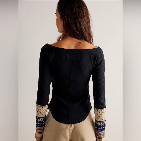 Free People Cozy Craft Cuff Top Black Combo NWT XS - Picture 2 of 5